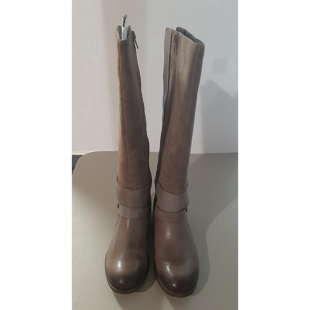 Lucky Brand Gray/Brown Leather & Suede Knee High Riding Boots Women